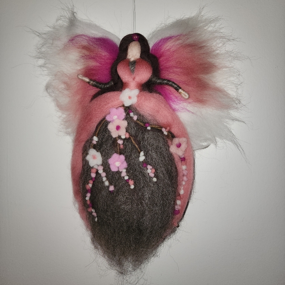 Wool Needle Felted Cherry Blossom Fairy
